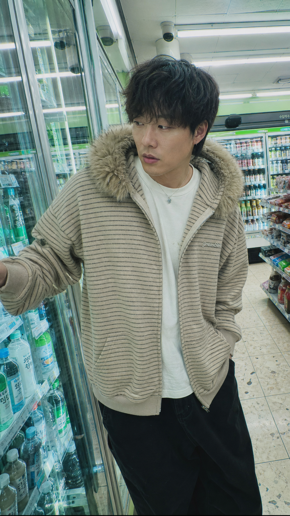 Frostline Striped Faux Fur Hoodie UGC convenience store
