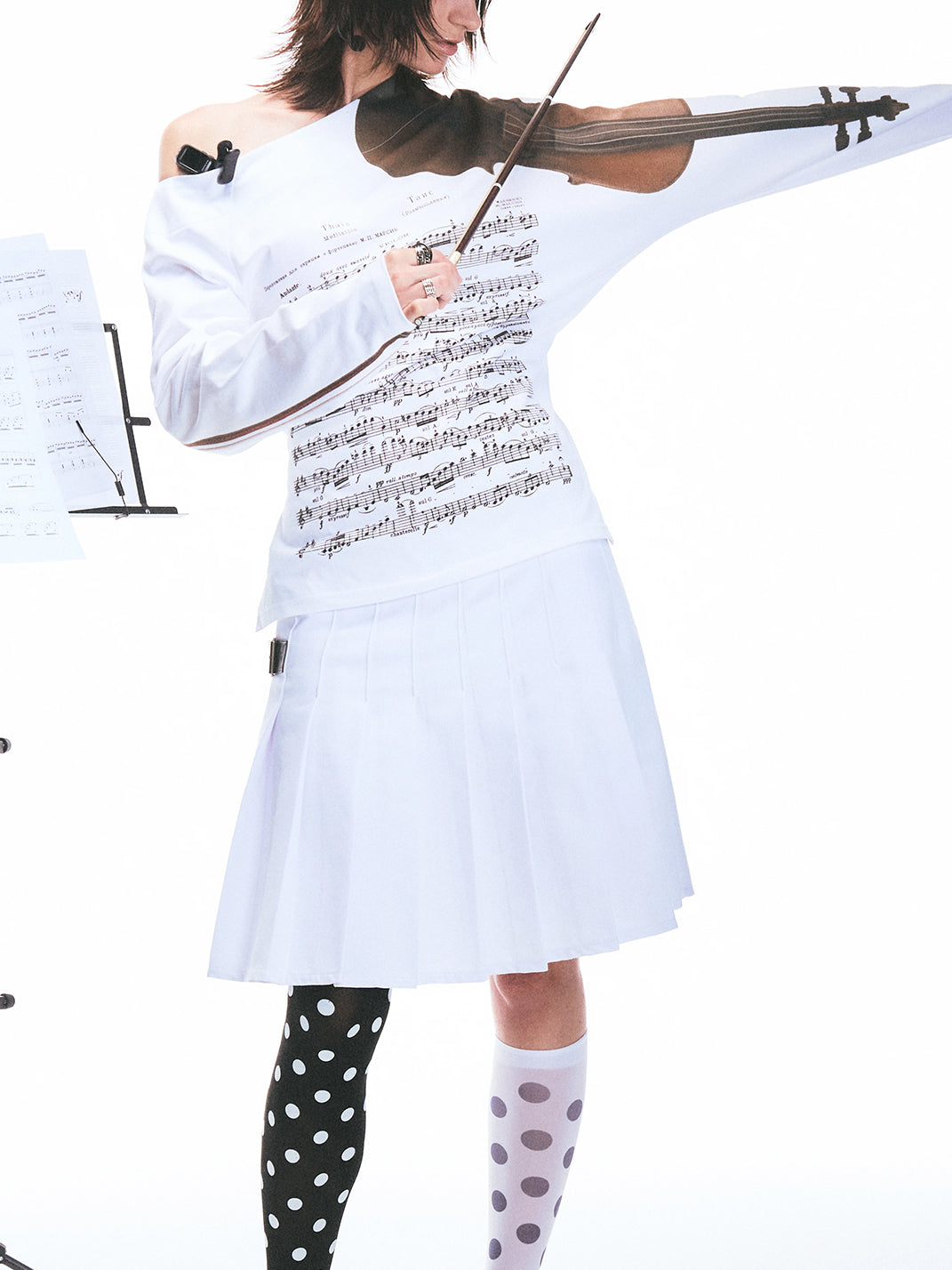 Violin-Score Off-Shoulder Long-Sleeve Top - View 2