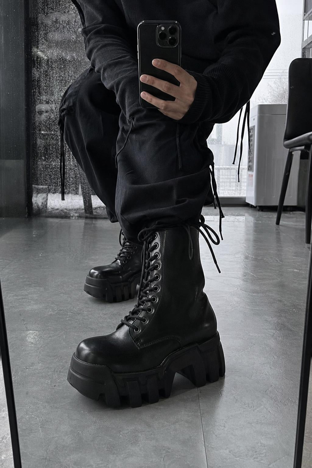 Futuristic Black Zip Platform Combat Boots UGC showcase 3