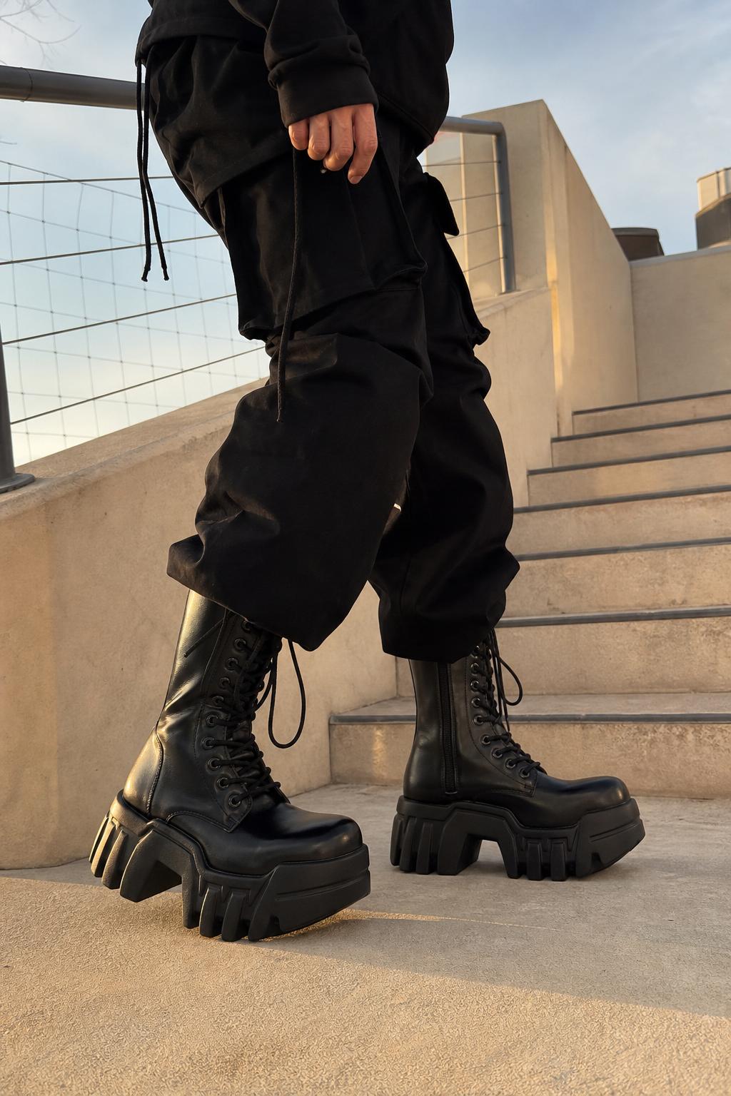 Futuristic Black Zip Platform Combat Boots UGC showcase 4