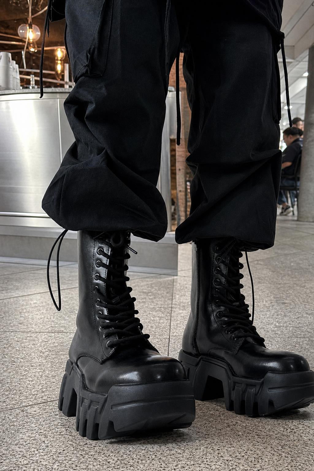Futuristic Black Zip Platform Combat Boots UGC showcase 5