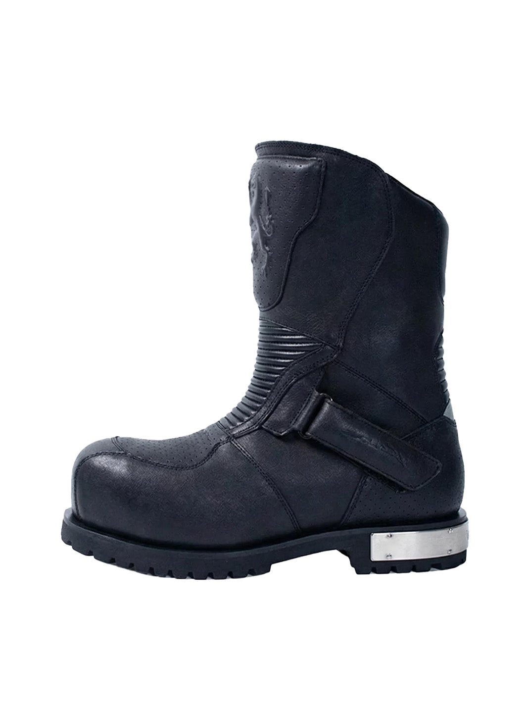 Armored Mid-Calf Leather Moto Boots