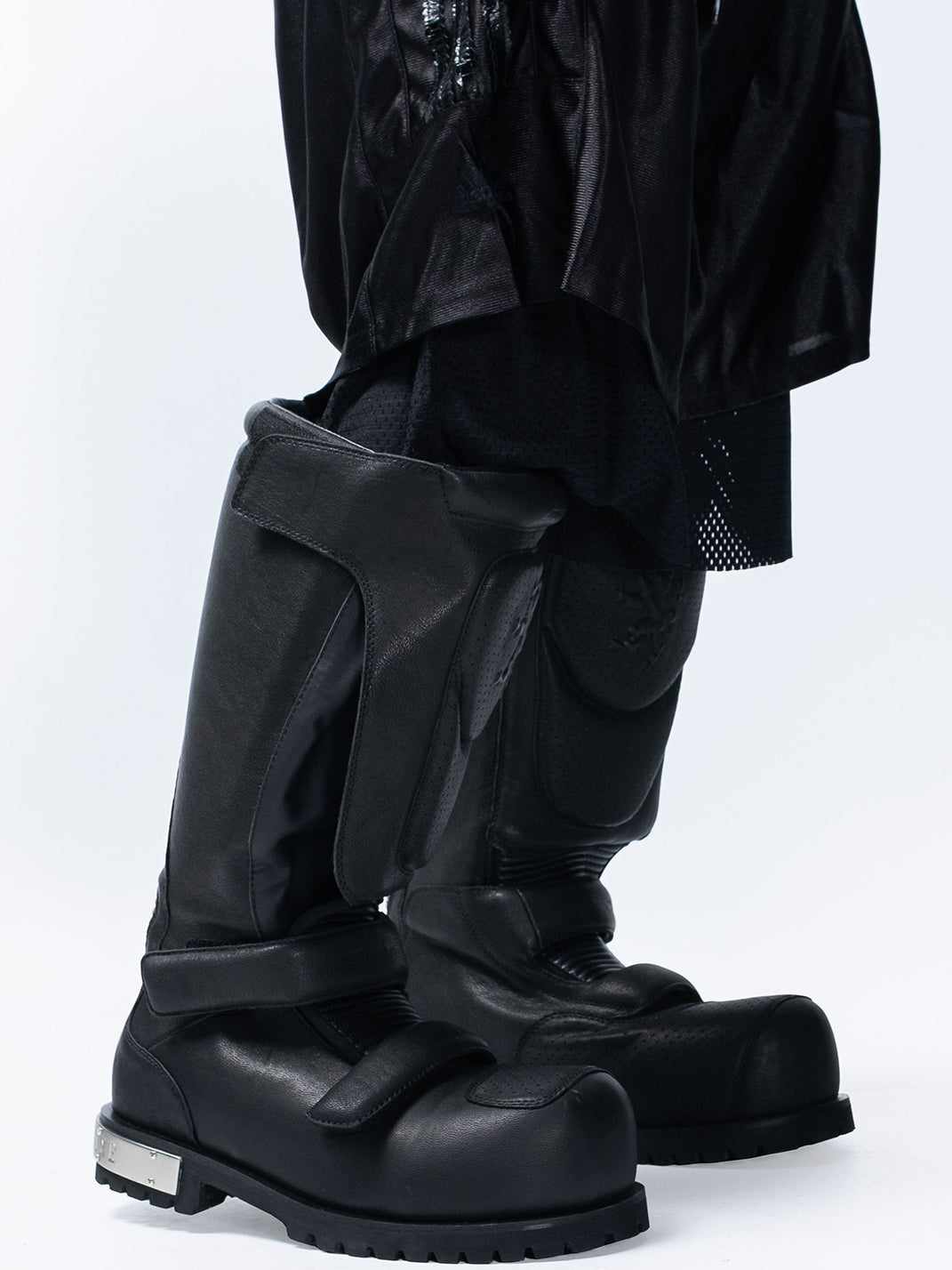 Armored Knee-High Leather Moto Boots - View 4