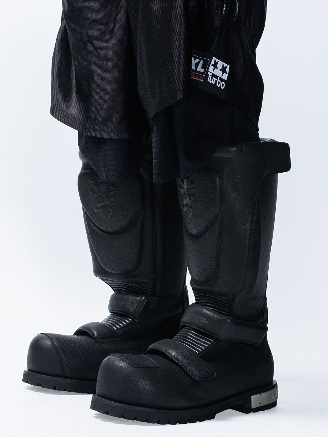 Armored Knee-High Leather Moto Boots - View 5