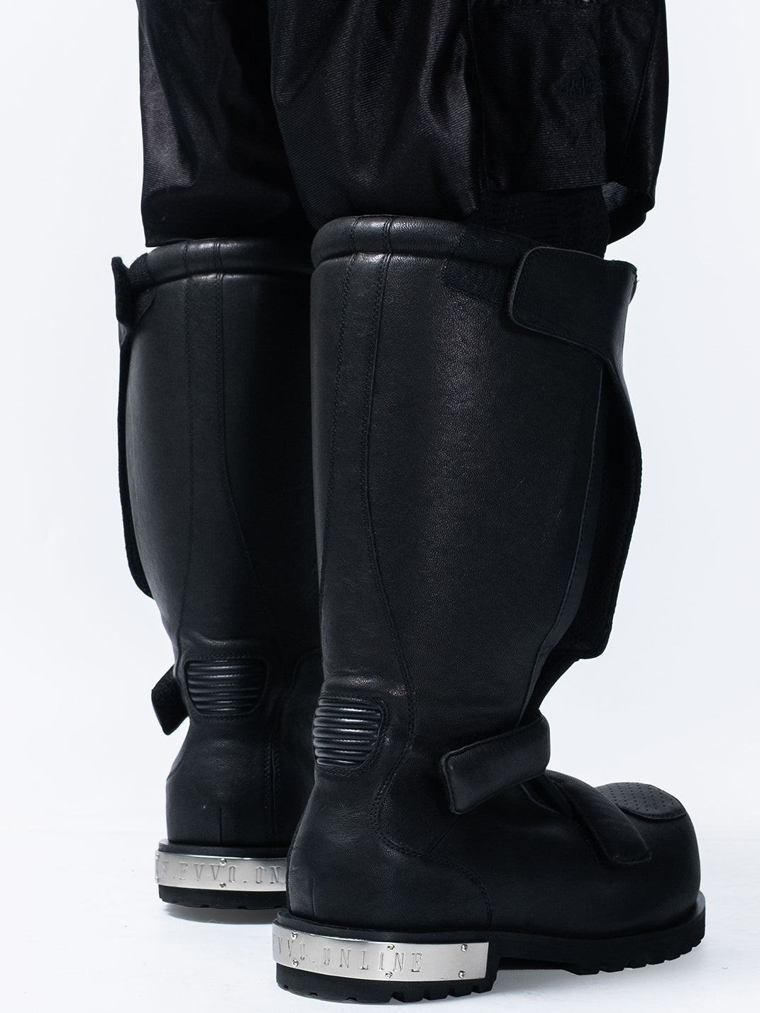 Armored Knee-High Leather Moto Boots - View 7