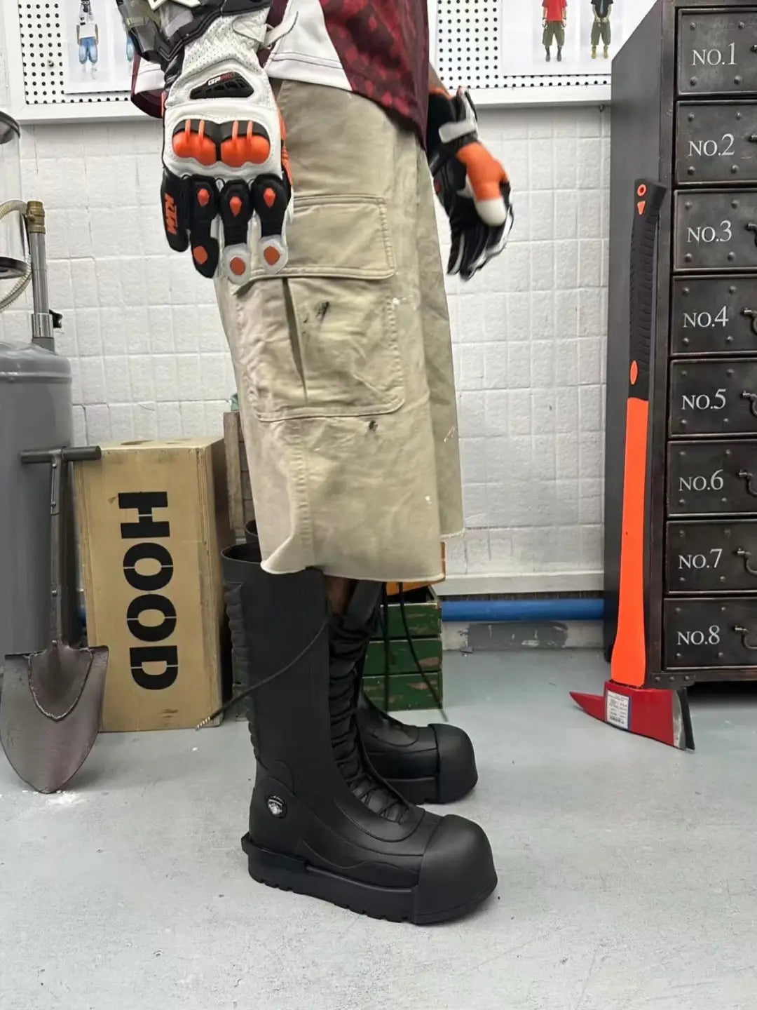 Ribbed Knee-High Platform Combat Boots - View 2