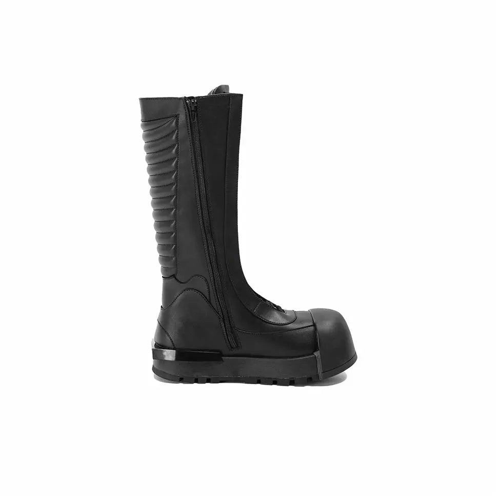 Ribbed Knee-High Platform Combat Boots - View 5