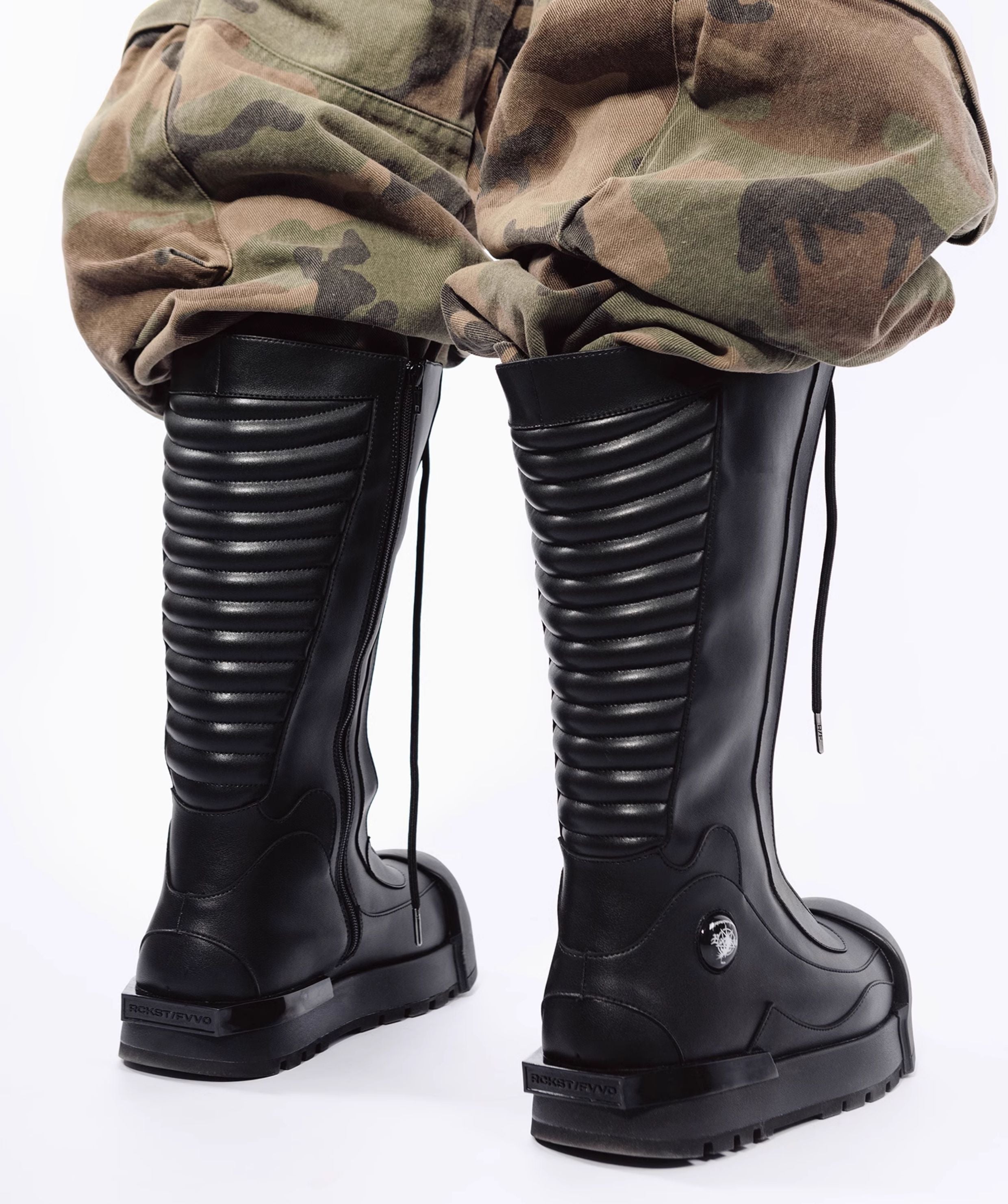 Ribbed Knee-High Platform Combat Boots - View 9
