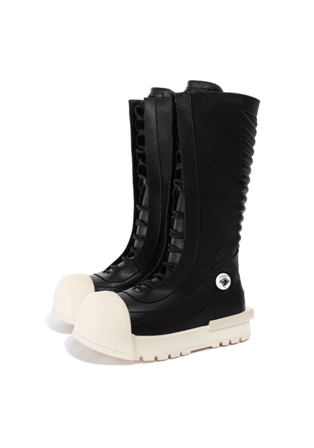 Contrast-Toe Mid-Calf Platform Boots - View 2