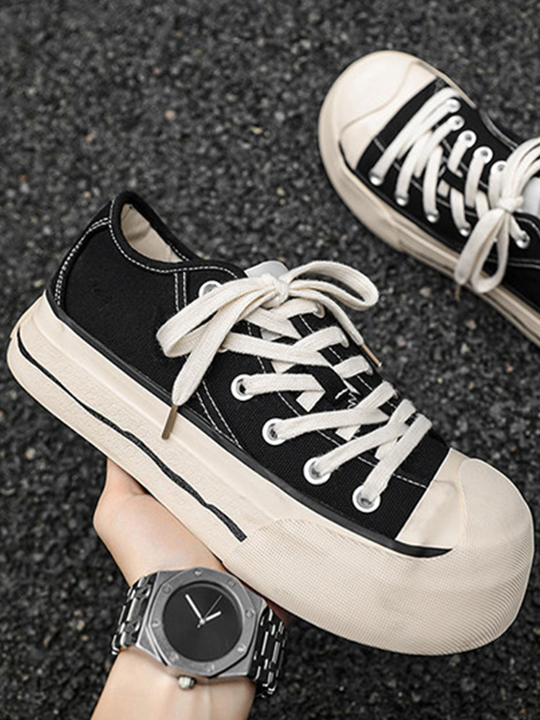 Asymmetric-Toe Platform Canvas Sneakers - View 7