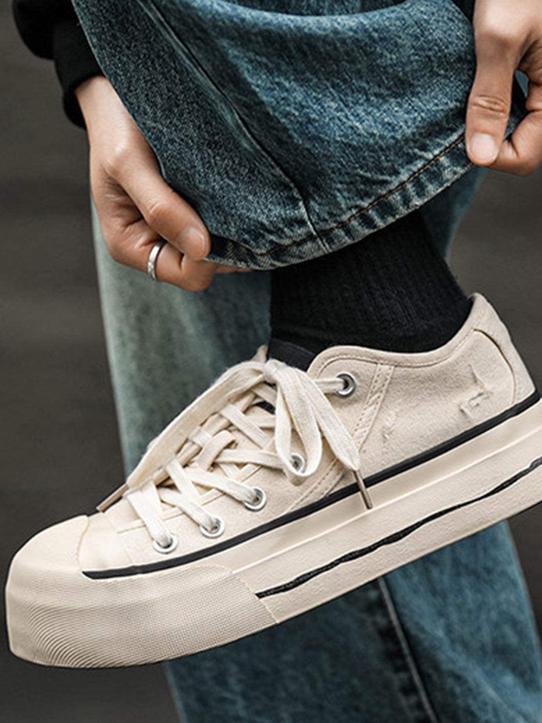 Asymmetric-Toe Platform Canvas Sneakers - View 12