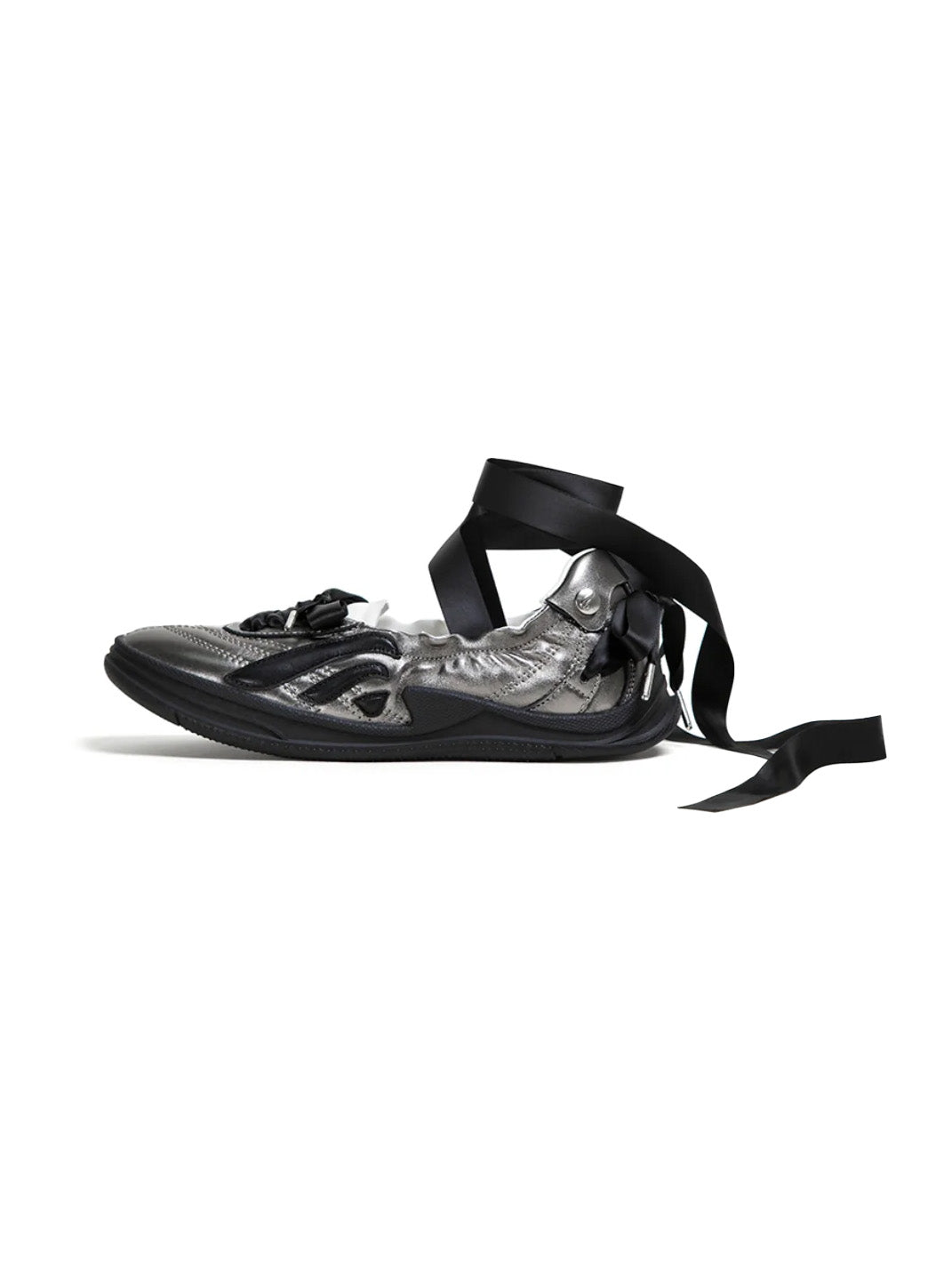 Ribbon-Lace Cutout Ballet Sandals
