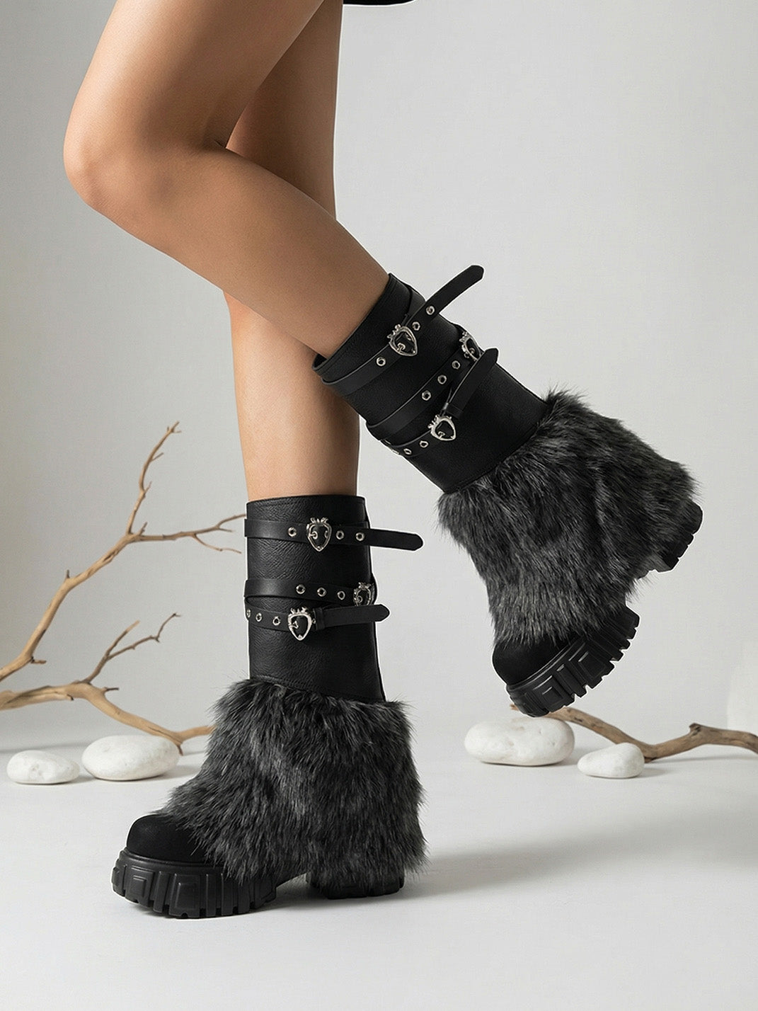 Platform Martin Boots with Removable Fur Shaft