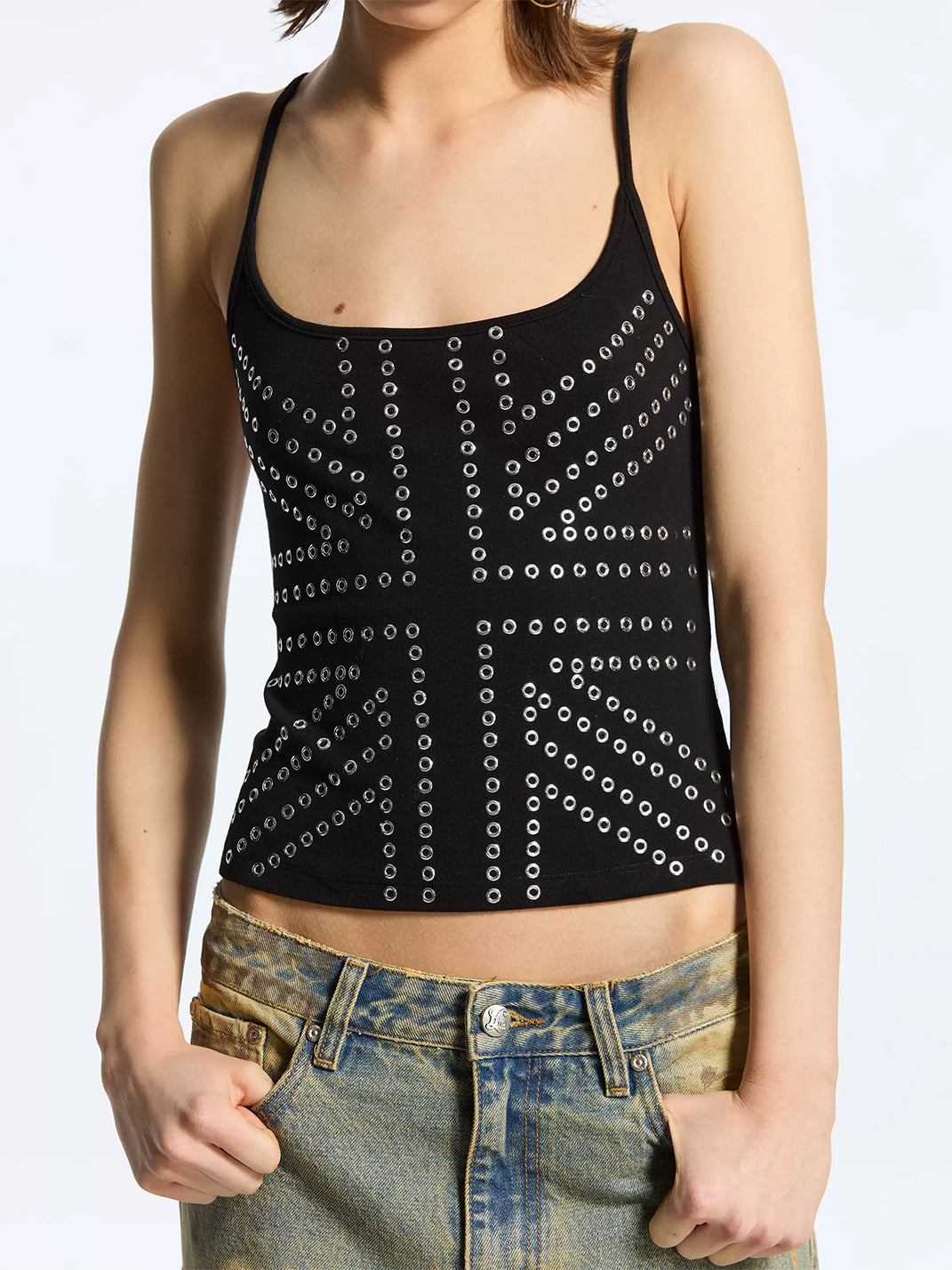 Geometric Eyelet Stretch Tank Top — product view 3