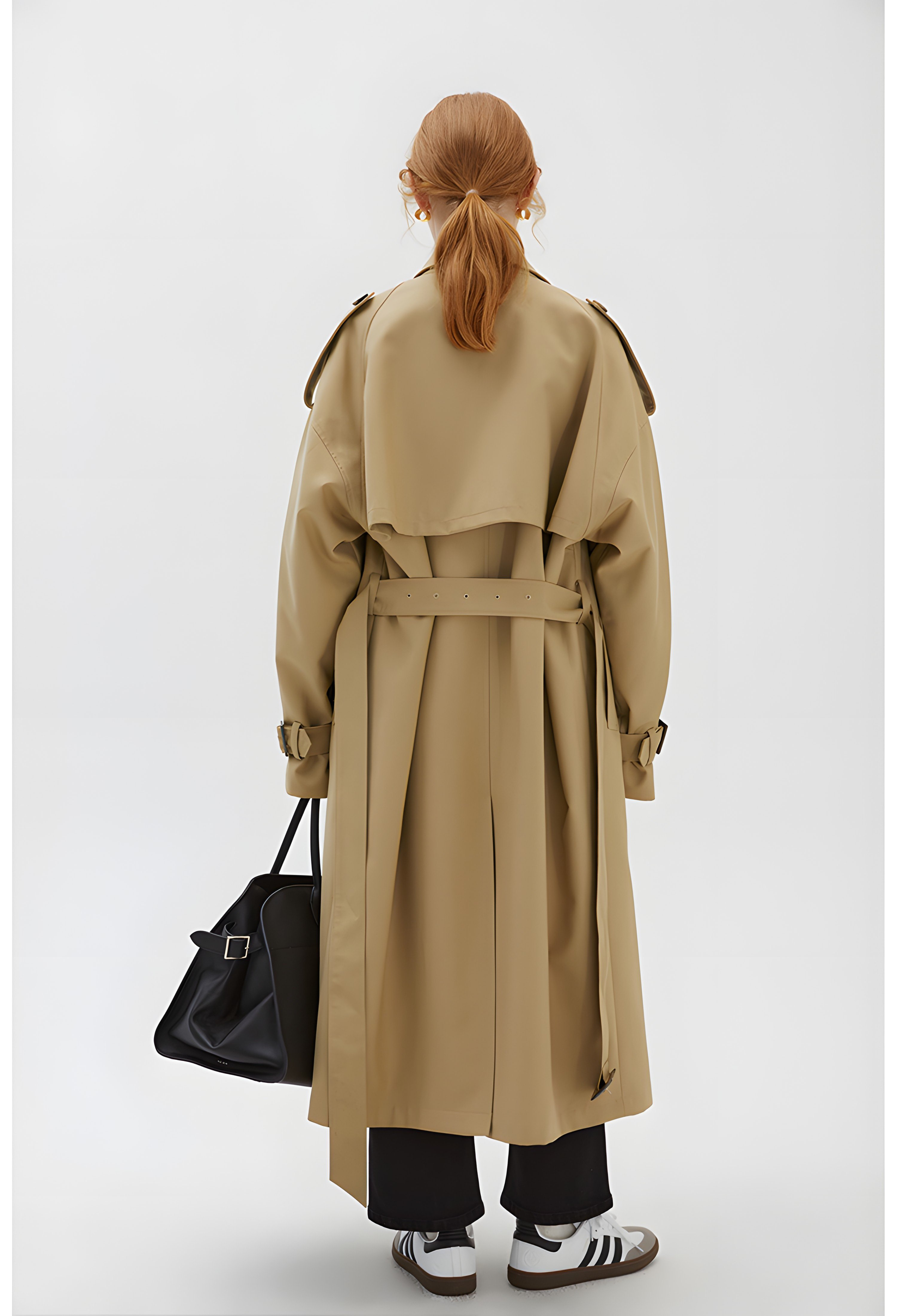 Khaki Double-Breasted Trench Coat - chiclara