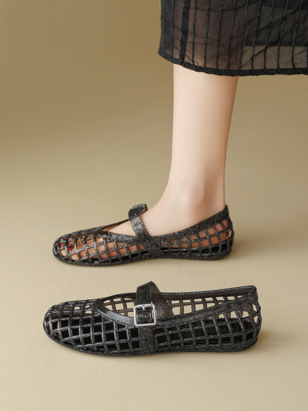 Glitter Caged Mary Jane Jelly Flats - View 3