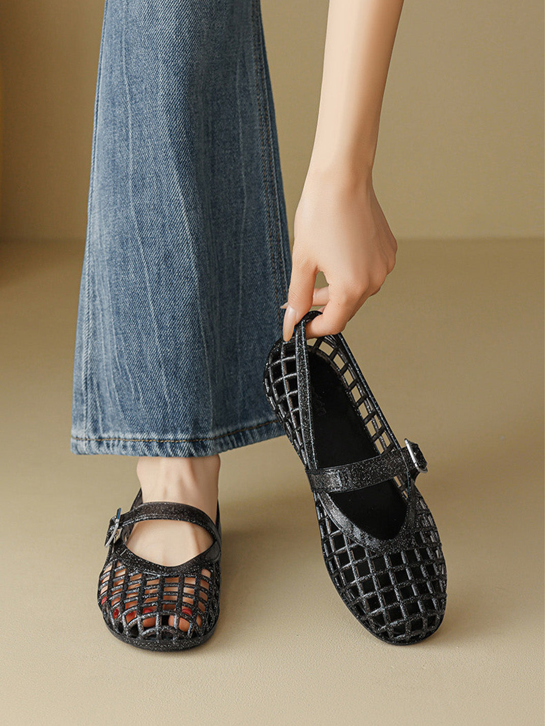 Glitter Caged Mary Jane Jelly Flats - View 4
