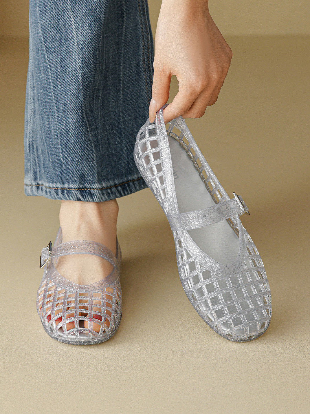Glitter Caged Mary Jane Jelly Flats - View 11