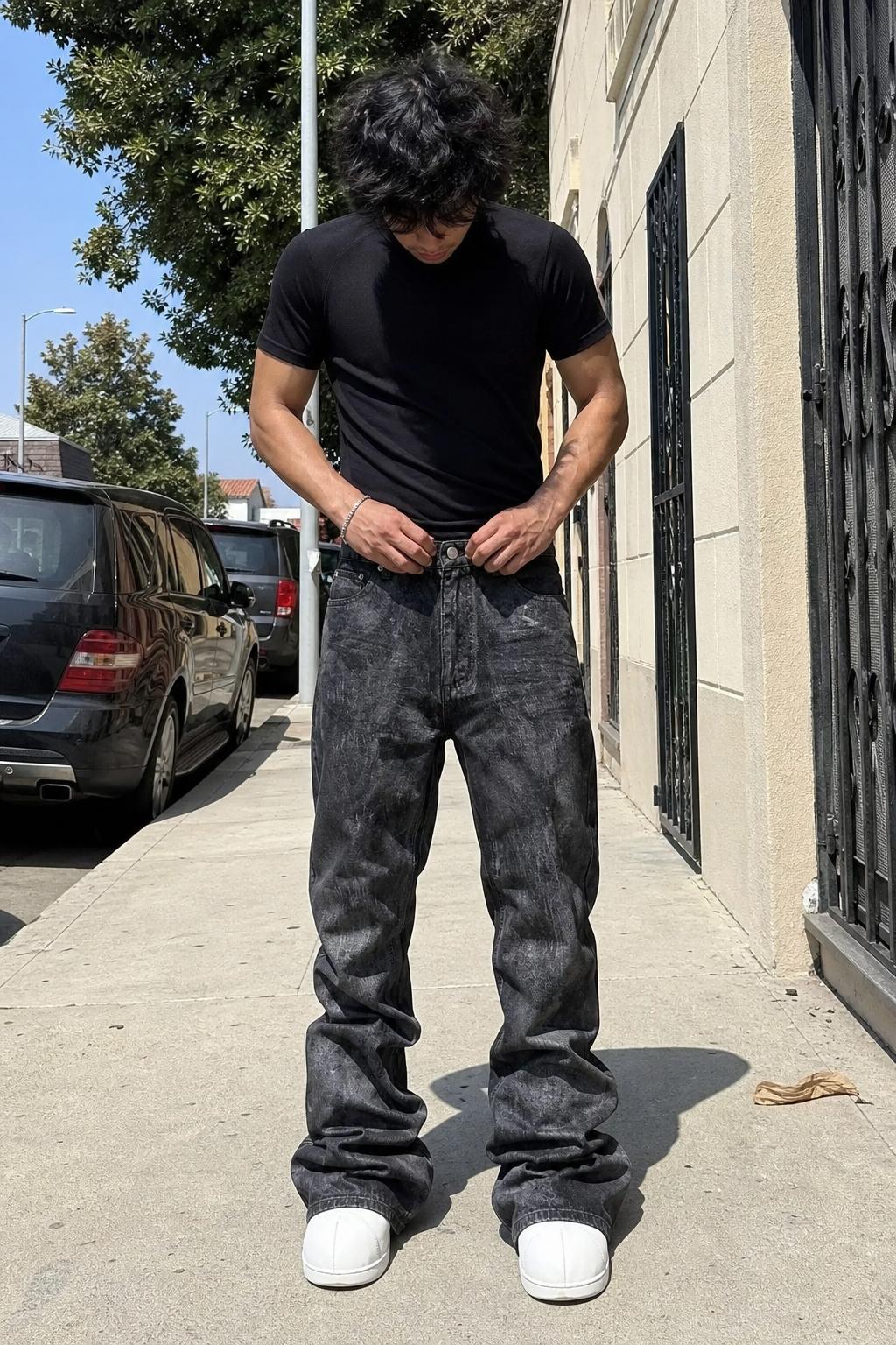Glitter Coated Acid Wash Black Stacked Jeans UGC showcase 1