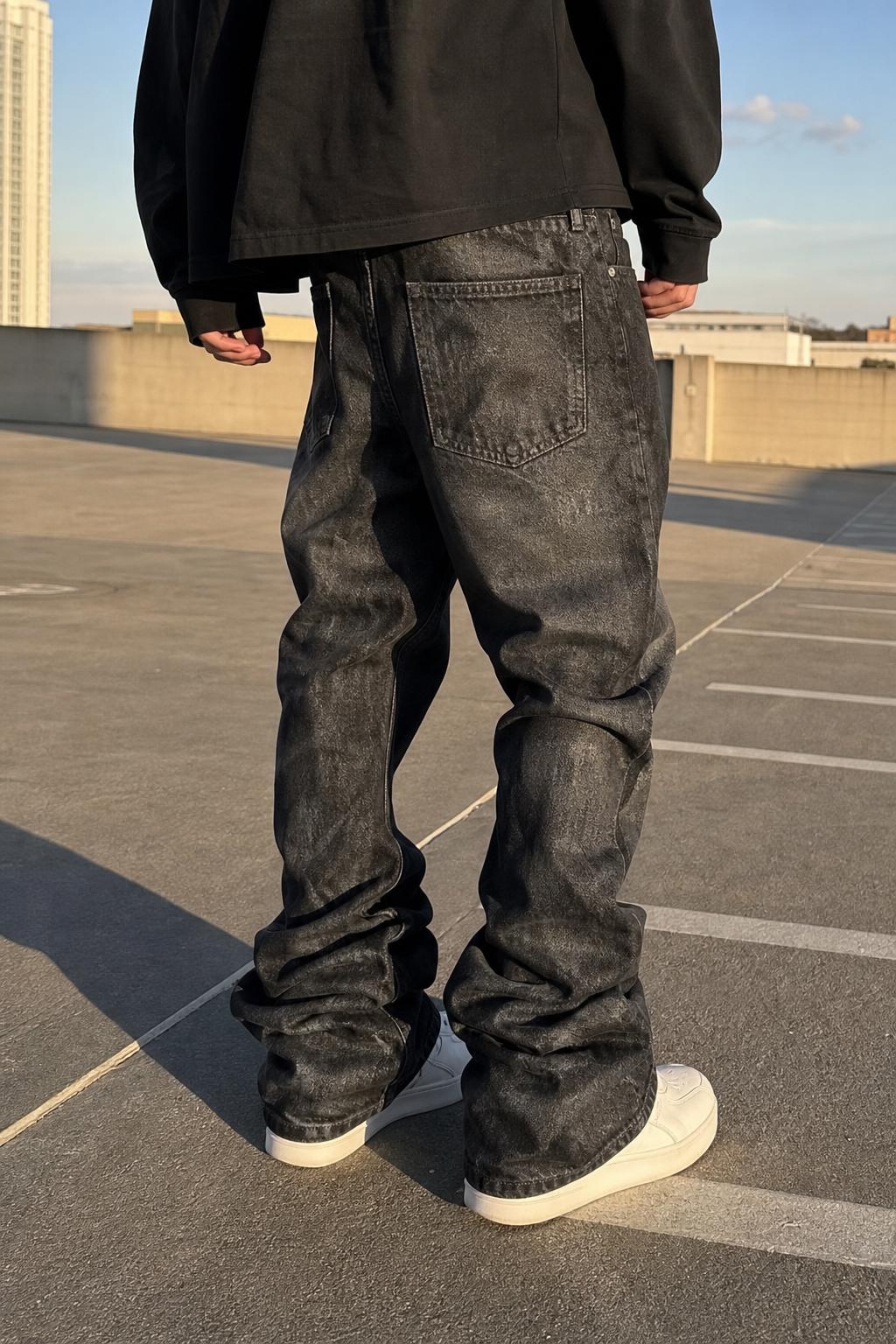 Glitter Coated Acid Wash Black Stacked Jeans UGC showcase 4