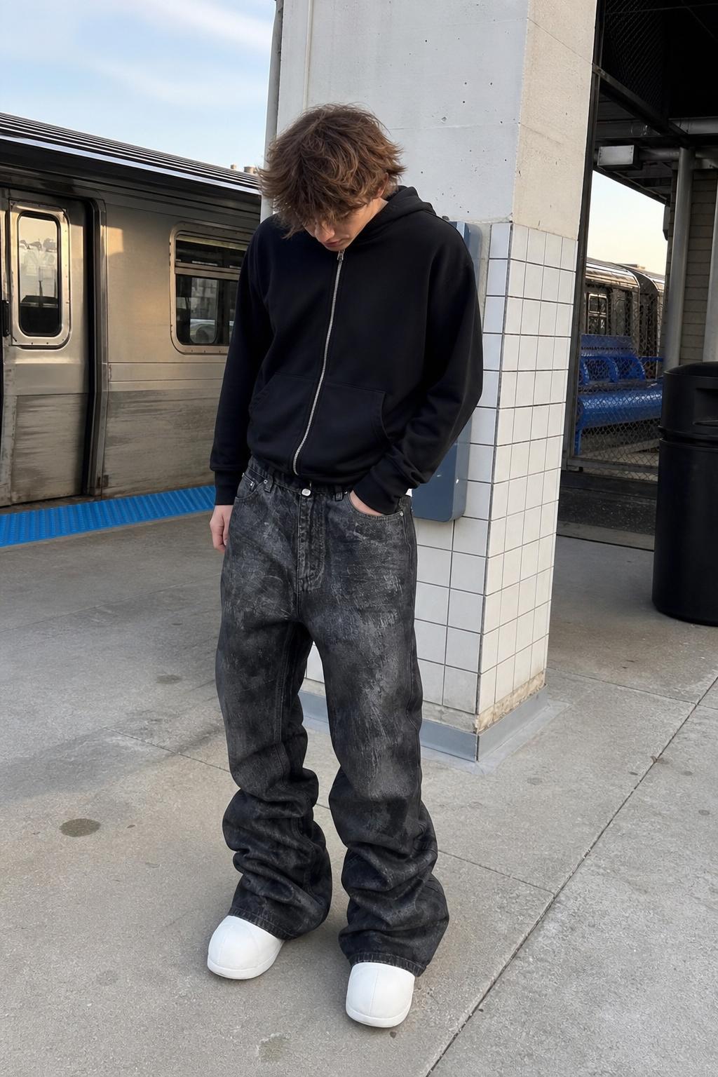 Glitter Coated Acid Wash Black Stacked Jeans UGC showcase 5