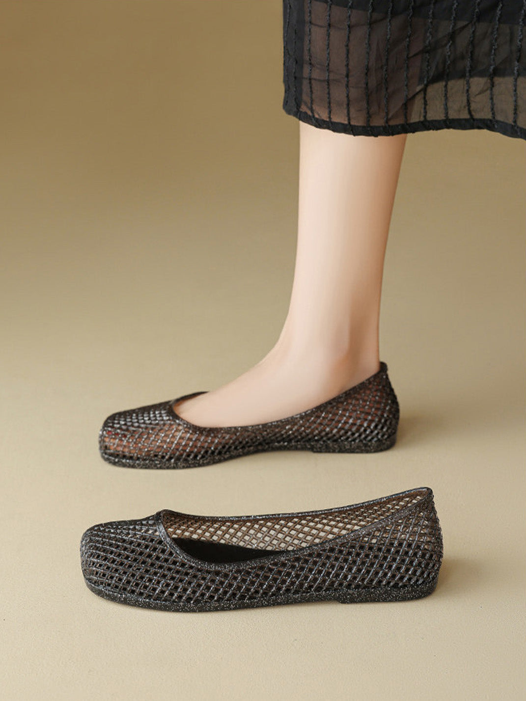 Glitter Mesh Jelly Ballet Flats - View 4