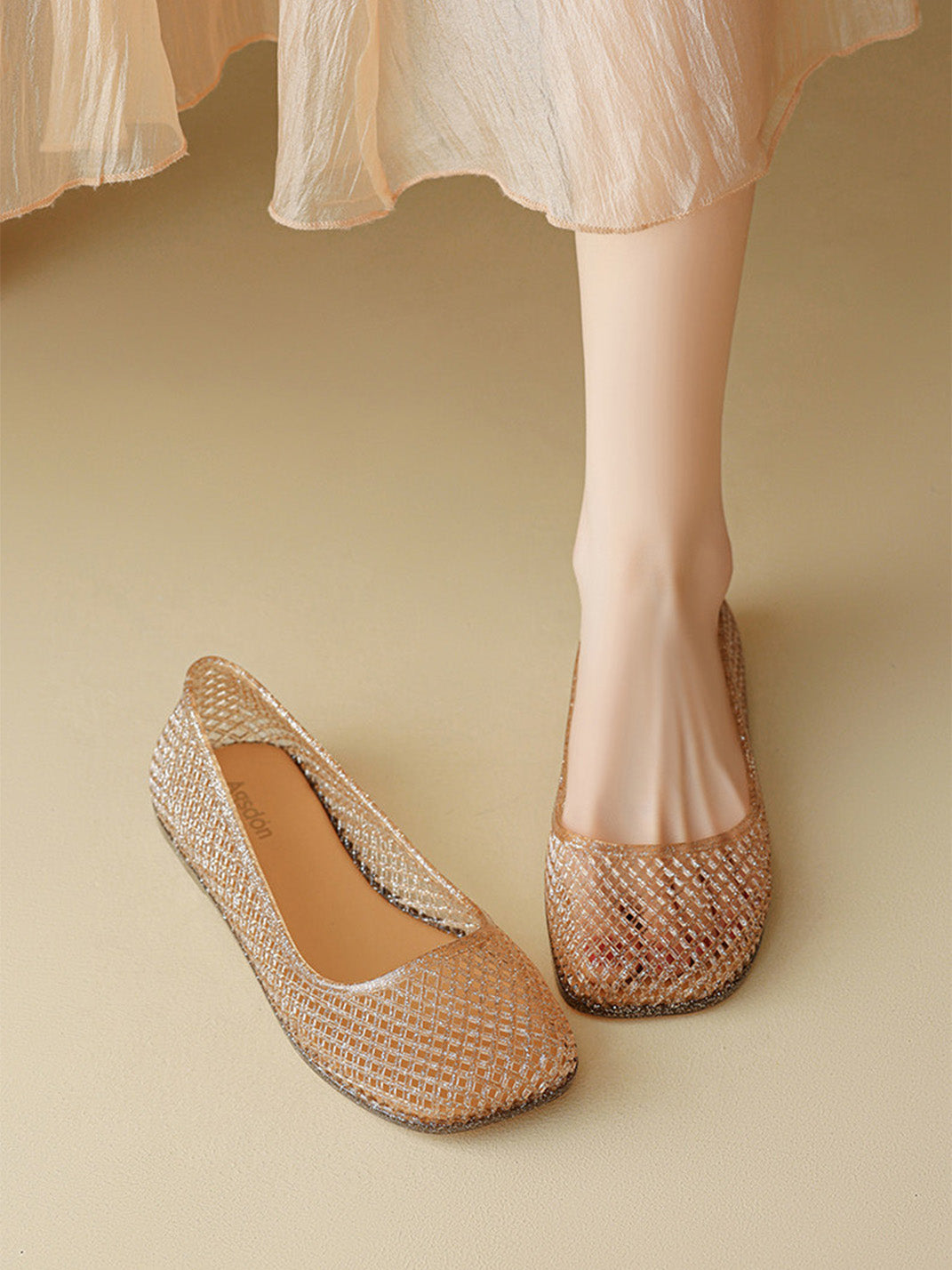 Glitter Mesh Jelly Ballet Flats - View 9