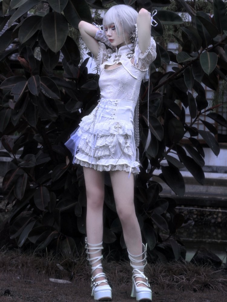 Gothic Lolita Shorts with White Layered Lace Ruffles