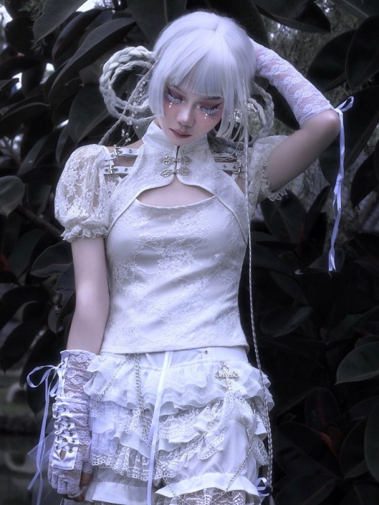 Gothic Lolita Shorts with White Layered Lace Ruffles