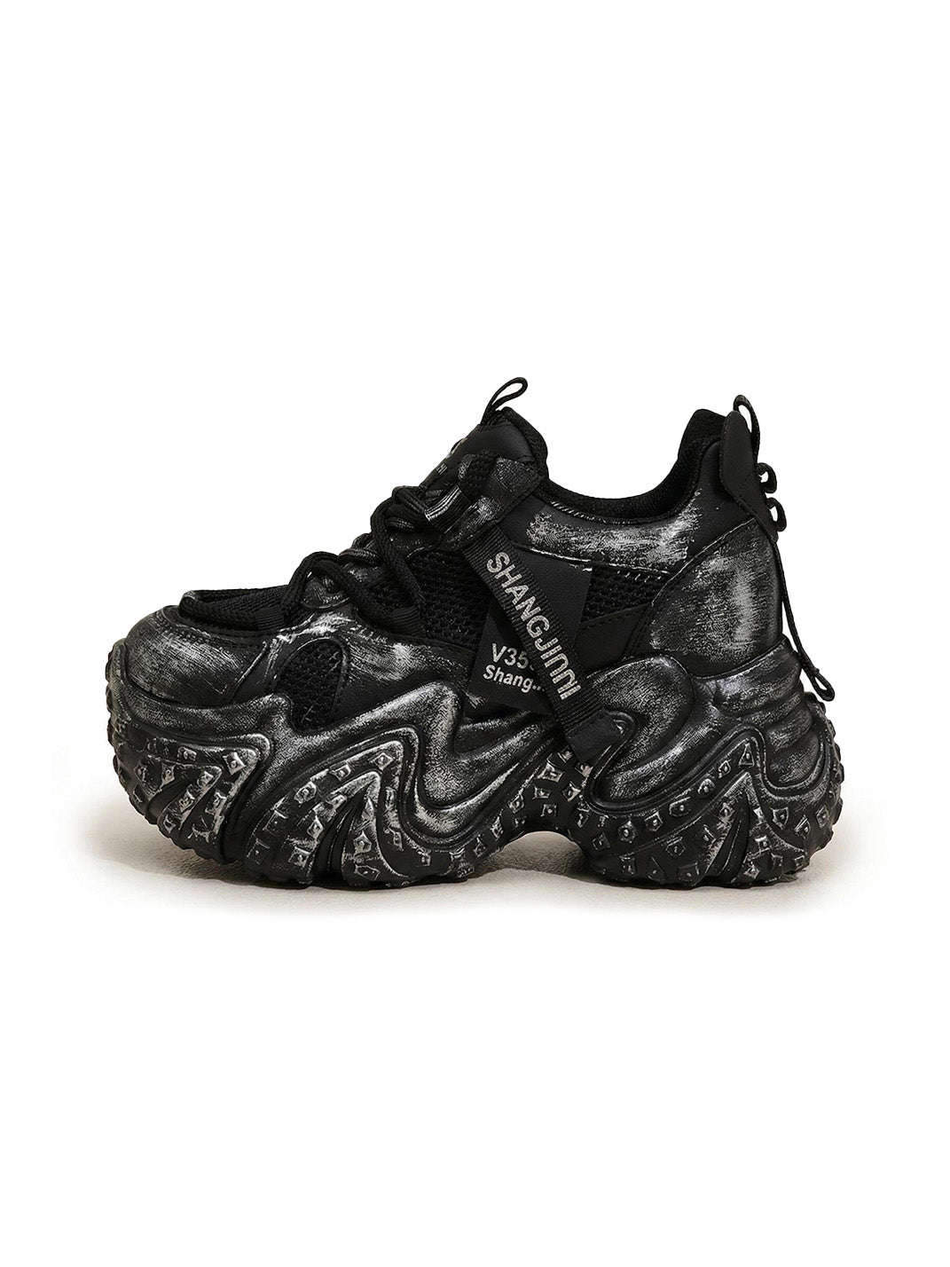 Distressed Sculptural Platform Sneakers