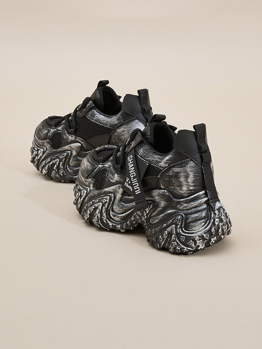 Distressed Sculptural Platform Sneakers - View 3