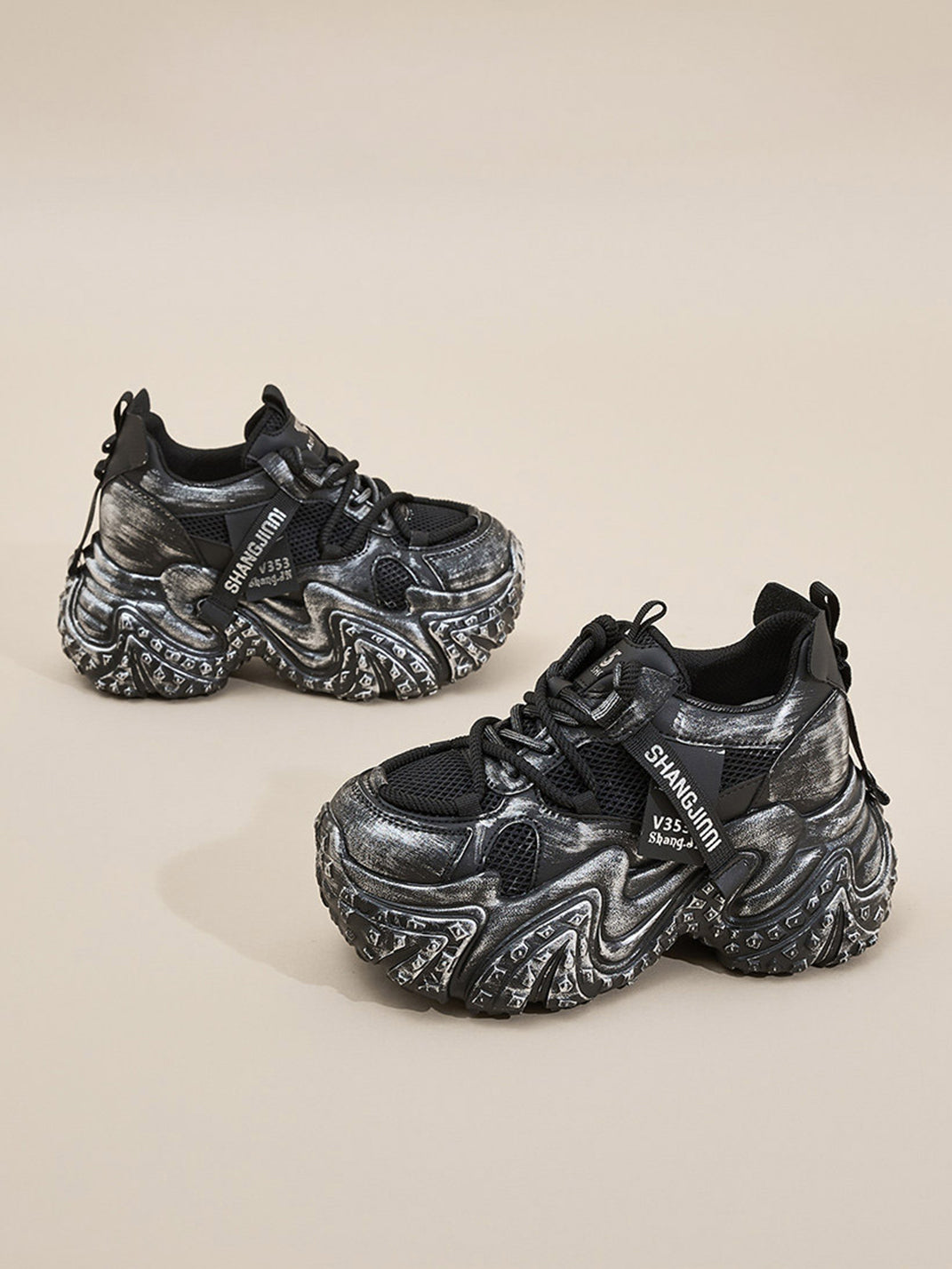 Distressed Sculptural Platform Sneakers - View 4