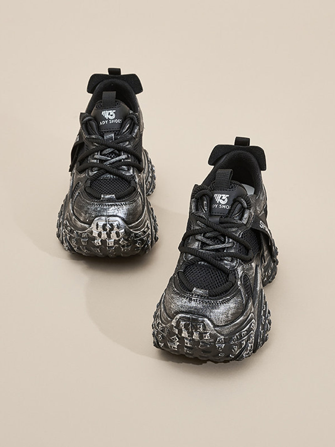Distressed Sculptural Platform Sneakers - View 7