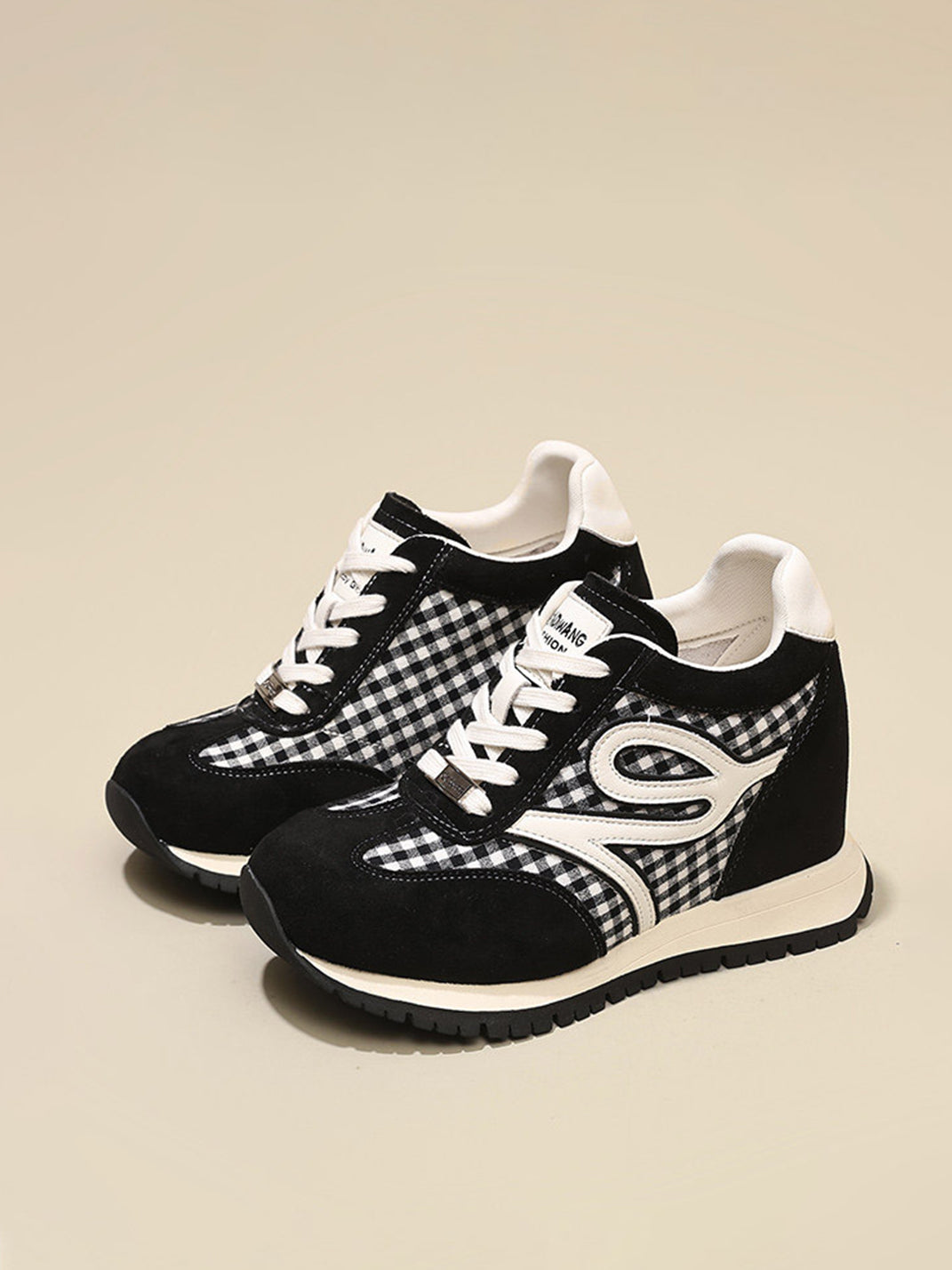 Gingham Hidden-Wedge Platform Sneakers - View 3