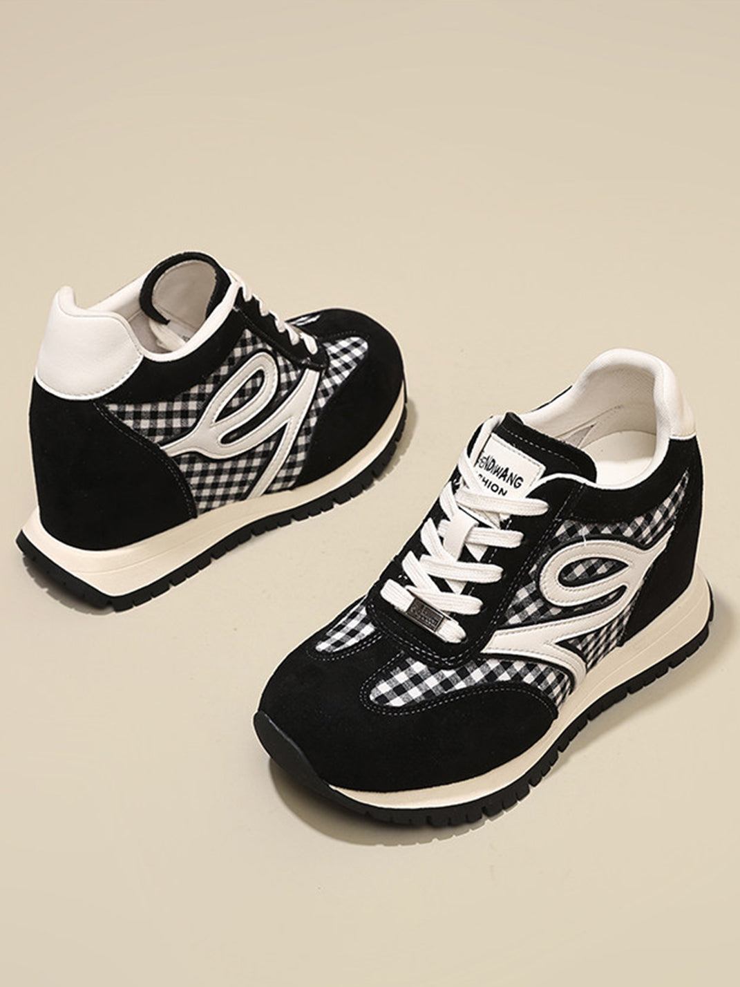 Gingham Hidden-Wedge Platform Sneakers - View 5