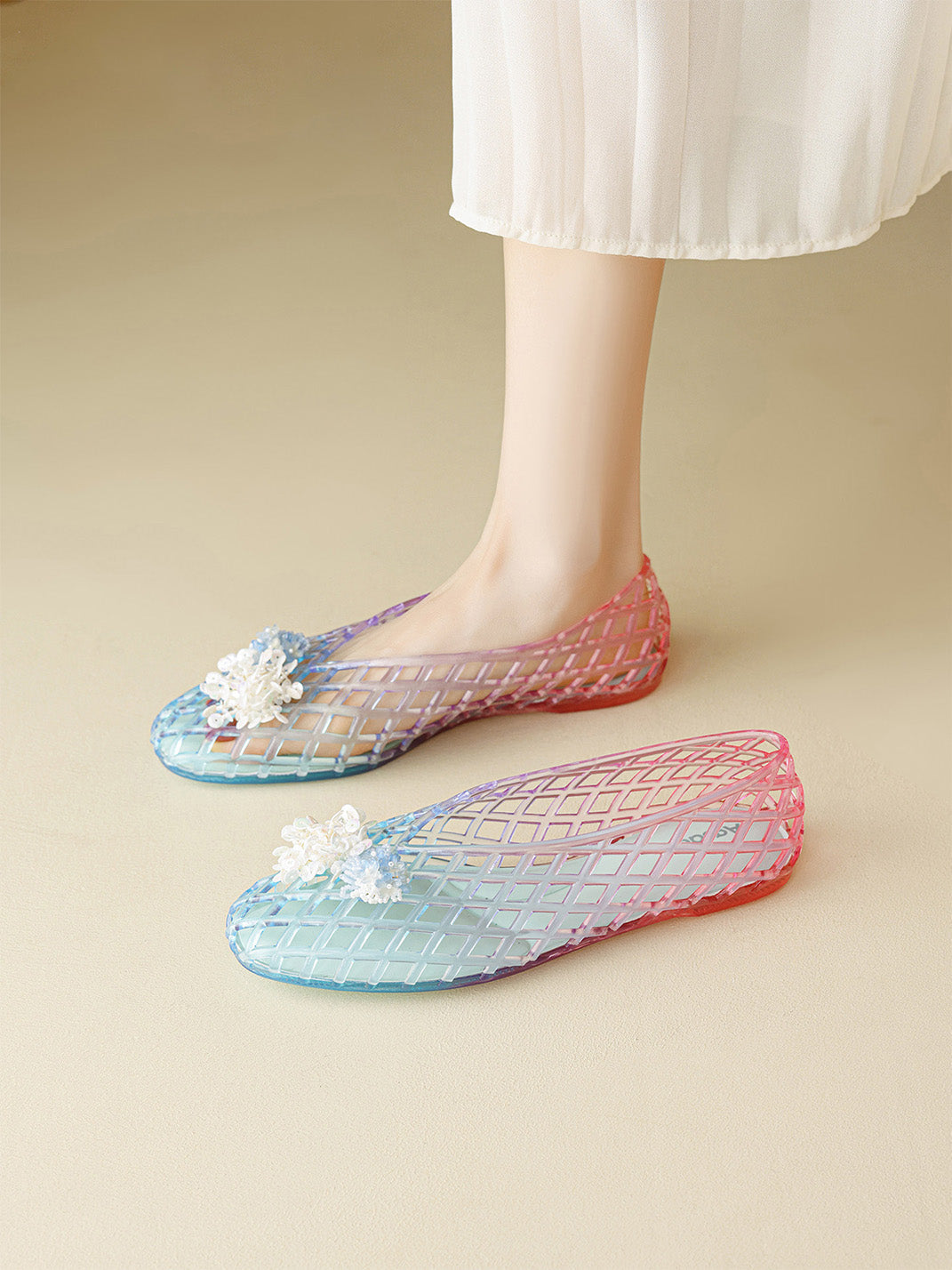 Gradient Rainbow Jelly Ballet Flats - View 3