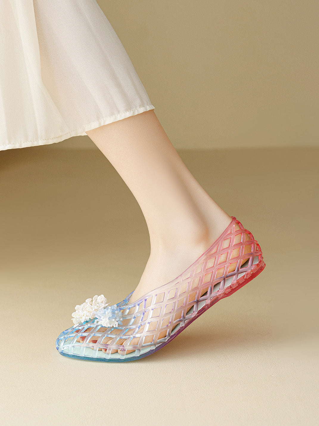 Gradient Rainbow Jelly Ballet Flats - View 4
