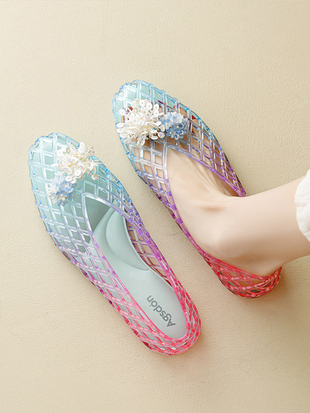 Gradient Rainbow Jelly Ballet Flats - View 7