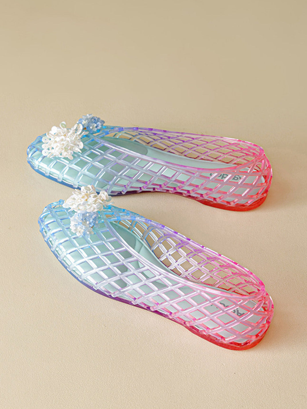 Gradient Rainbow Jelly Ballet Flats - View 8