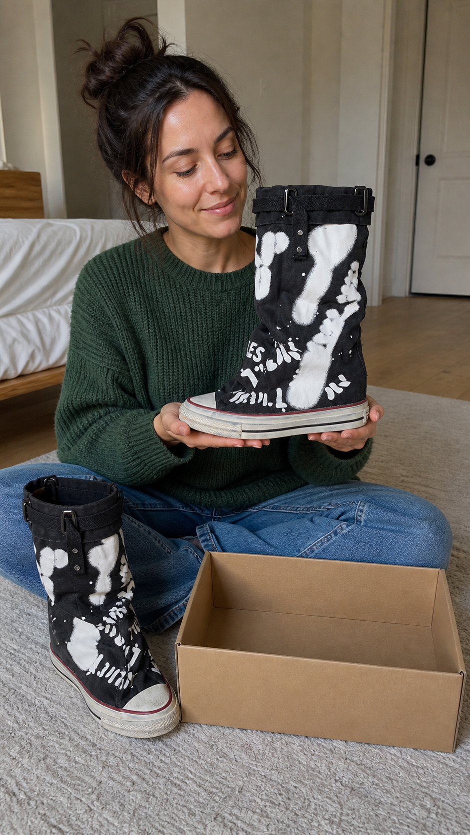 Graffiti Print Mid-Calf Canvas Boots - UGC showcase 4