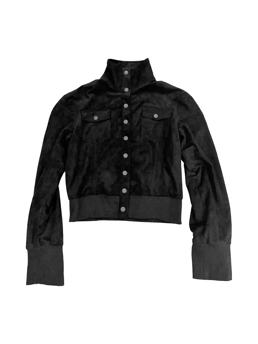 Graphic-Back Faux-Suede Cropped Snap Jacket - product view