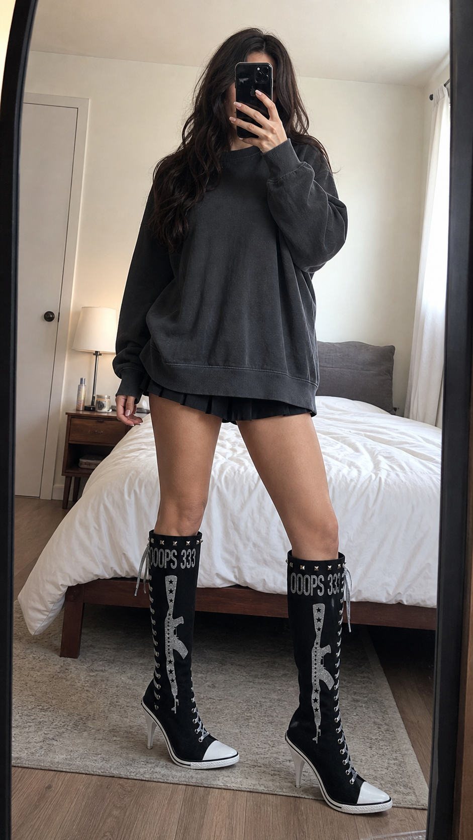Graphic-Print Clear-Heel Studded Tall Boots natural UGC showcase 1
