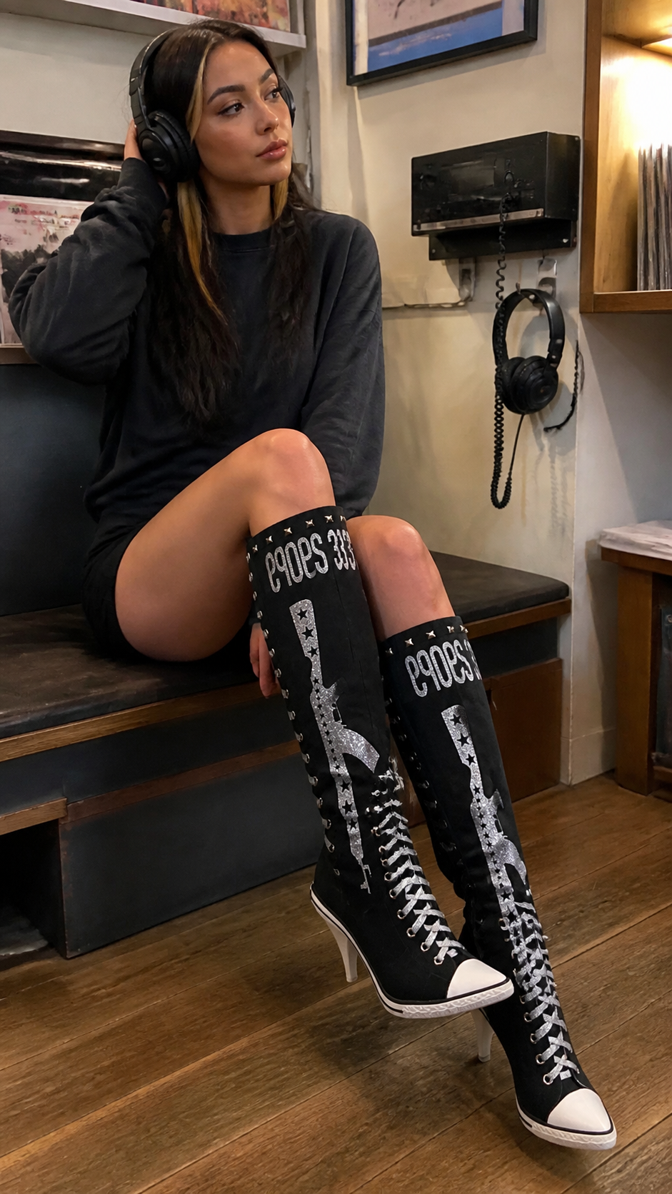 Graphic-Print Clear-Heel Studded Tall Boots natural UGC showcase 2