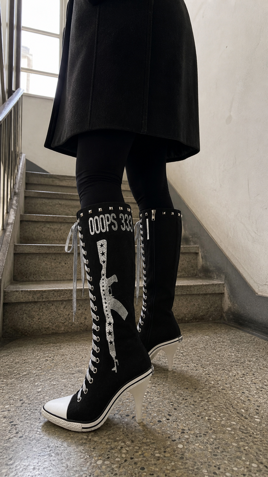 Graphic-Print Clear-Heel Studded Tall Boots natural UGC showcase 4