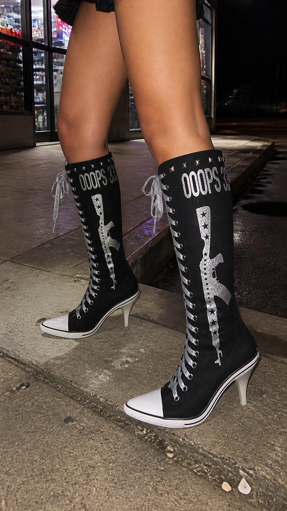 Graphic-Print Clear-Heel Studded Tall Boots natural UGC showcase 5