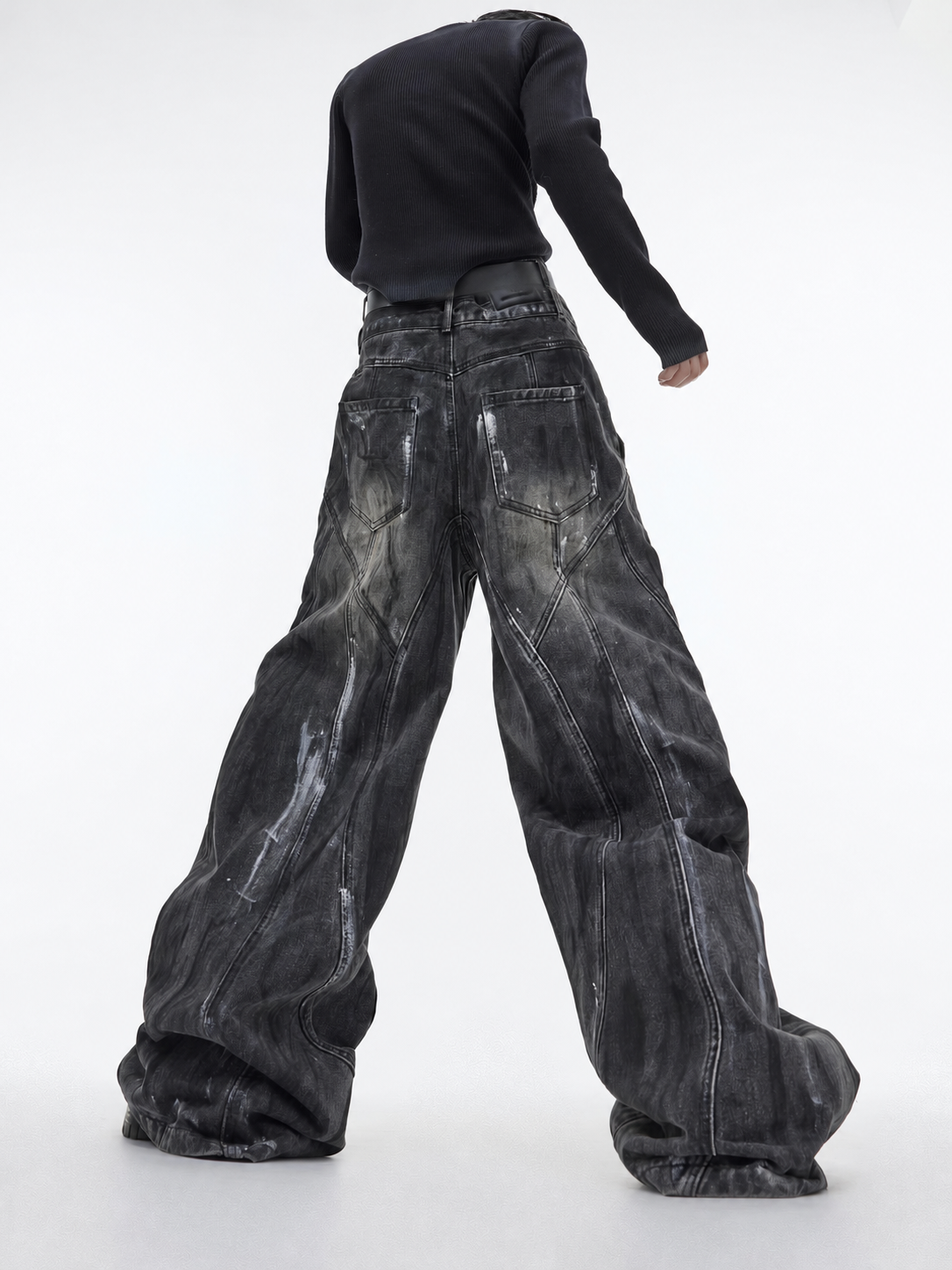 Graphite Wash Panel Wide-Leg Jeans back view