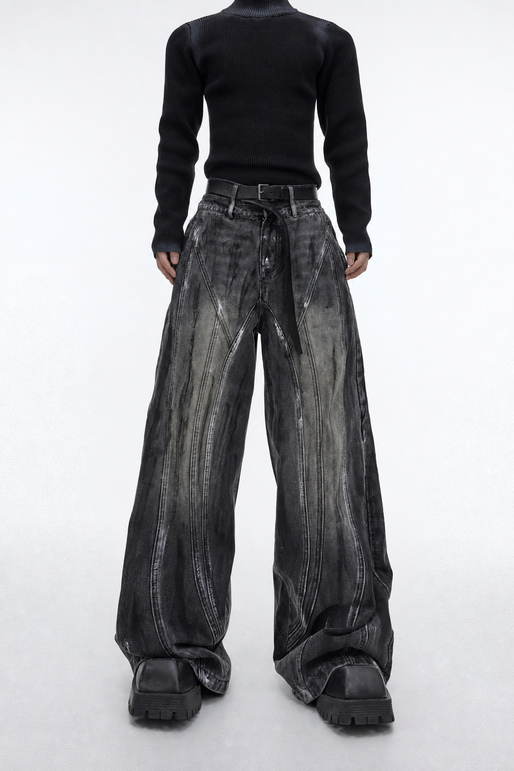 Graphite Wash Panel Wide-Leg Jeans front view