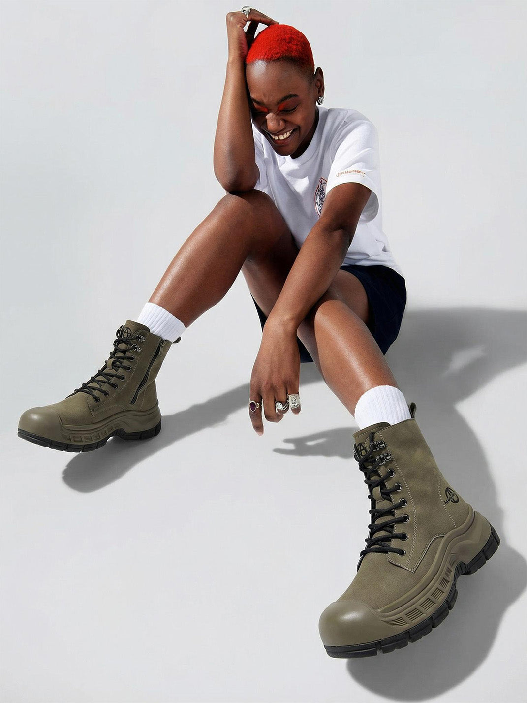 Gray Protective-Toe Platform Combat Boots - View 3