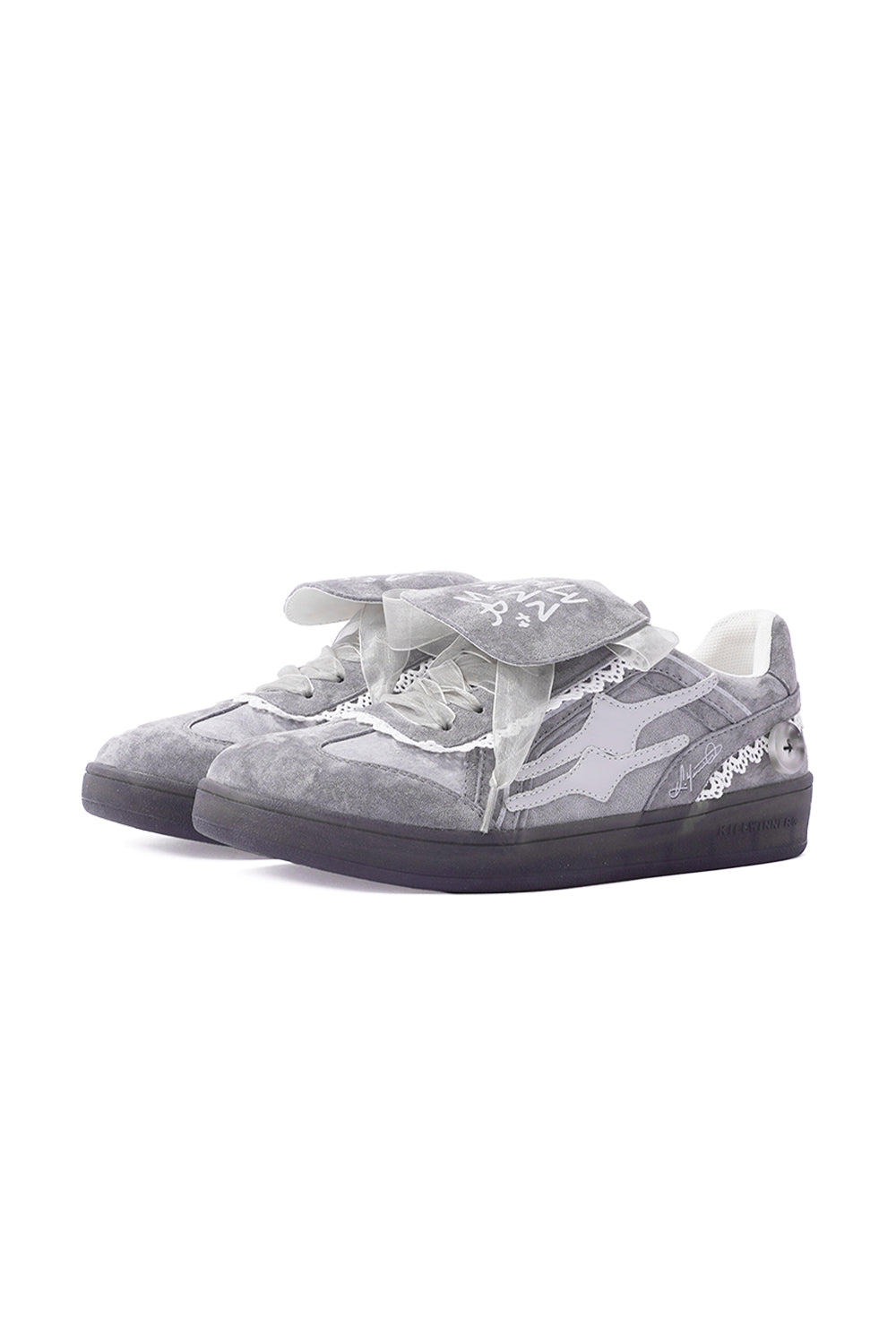 Grey Lace-Wrapped Retro Trainer Sneakers - View 8