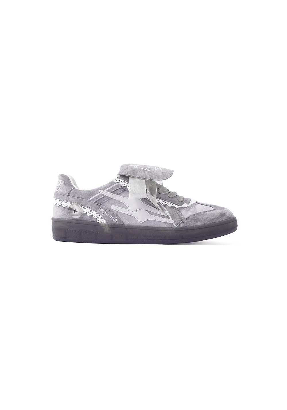 Grey Lace-Wrapped Retro Trainer Sneakers - View 9